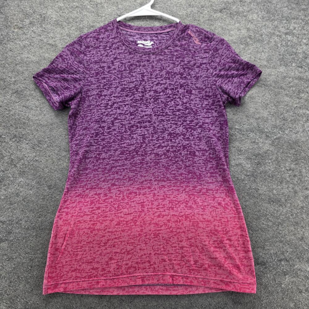 Saucony Shirt Womens Medium Purple Pink Ombre Activewear Running Tee Top